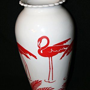 Anchor Hocking 9” RED FLAMINGO VASE ~ 1969